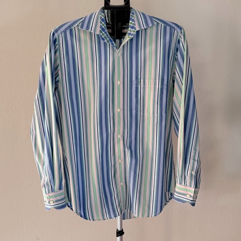 Tailorbyrd Long Sleeve Shirt Button Up Multicolor Blue Striped Men’s Size Medium